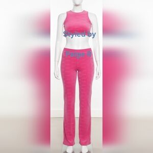 ❤NWT SKIMS Velour Logo Terry Crop Cropped Tank And Matching Pants Set HOT PINK L